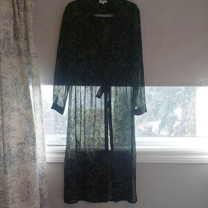 Sheer Green Floral Tie-Waist Maxi Dress